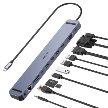 USB-C jungčių stotelė Choetech HUB-M20 11-in-1, 100W PD, pilka