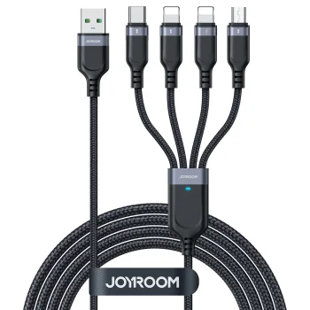 Joyroom S-A18 4-in-1 USB-A to USB-C / 2x Lightning / Micro USB Cable, 1.2m, Black