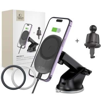 Tech-Protect MM15W-V1 Car Holder with MagSafe 15W Wireless Charger, Black