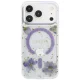 Guess Resin Flowers Glitter MagSafe dėklas telefonui iPhone 18 Pro / 17 Pro, violetinis