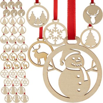 Ruhhy Wooden Christmas Tree Ornaments, 36 pcs, 5.5 cm