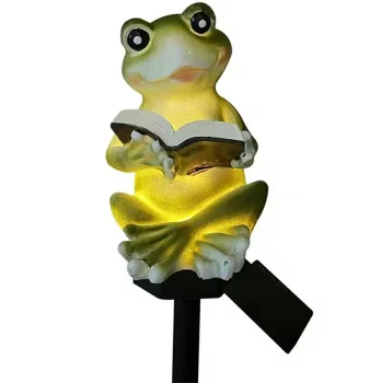 Solar garden LED lamp frog reading a book, warm white