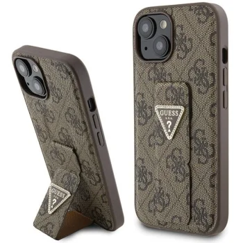 Guess dėklas iPhone 15 telefonui Grip Stand 4G Triangle Strass, rudas