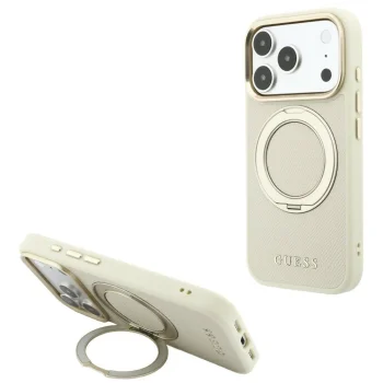 Dėklas Guess iPhone 18 Pro Max / 17 Pro Max Ring Stand 360 MagSafe, smėlio sp.