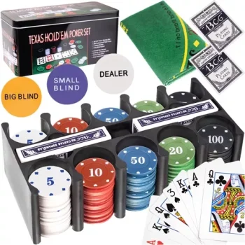 Malatec Texas pokerio rinkinys su 200 žetonų metalinėje dėžutėje