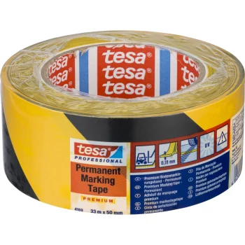 Tesa 04169 Floor Marking Tape, 50 mm x 33 m, Black/Yellow