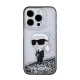 Karl Lagerfeld dėklas iPhone 15 Pro telefonui Liquid Glitter Ikonik, skaidrus