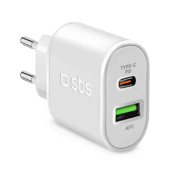 Sbs 20W sieninis įkroviklis su USB-A ir USB-C (PD), baltas