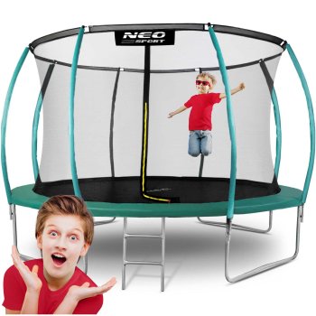 Neo-Sport sodo batutas su vidiniu tinklu 374 cm (12ft), žalias