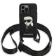 Karl Lagerfeld Monogram Ikonik Patch dėklas iPhone 14 Pro su dirželiu, juodas