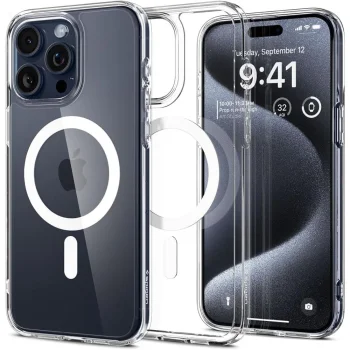 Dėklas Spigen Ultra Hybrid MagSafe, skirtas iPhone 15 Pro, skaidrus / baltas