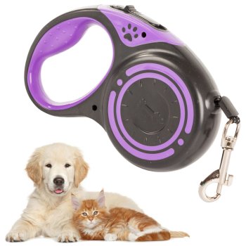 Automatic Retractable Dog Leash with Lock, 5m, up to 15kg, Purple