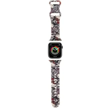 Hello Kitty Apple Watch 38/40/41mm dirželis Silicone Tags Graffiti, kreminis
