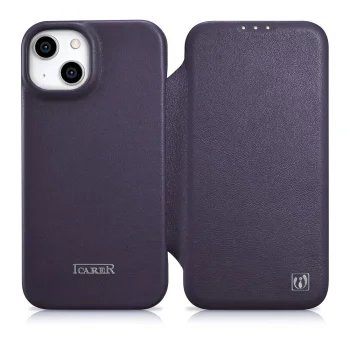 iCarer atverčiamasis odinis dėklas iPhone 14 Plus su MagSafe, WMI14220715-DP, tamsiai violetinis