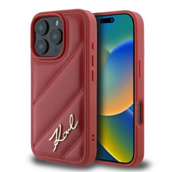 Karl Lagerfeld Quilted Signature dėklas, skirtas iPhone 16 Pro Max, raudonas