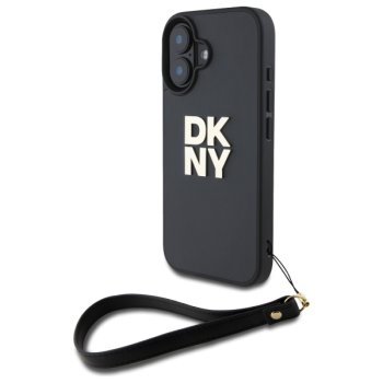 DKNY dėklas su riešo dirželiu iPhone 16 telefonui, juodas