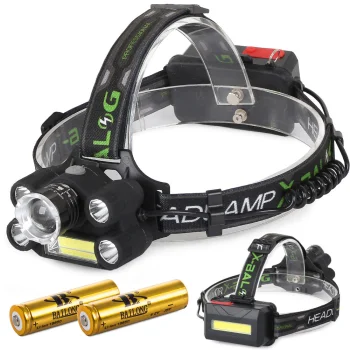 Bailong T63 įkraunamas LED galvos žibintuvėlis su CREE XM-L T6, COB ir Zoom