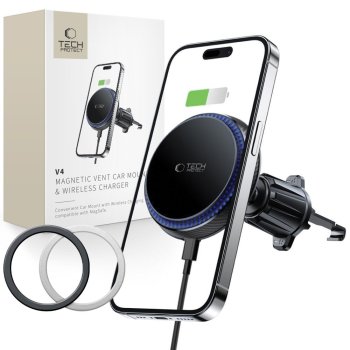 Tech-Protect MM15W-V4 MagSafe 15W Car Holder & Charger Black
