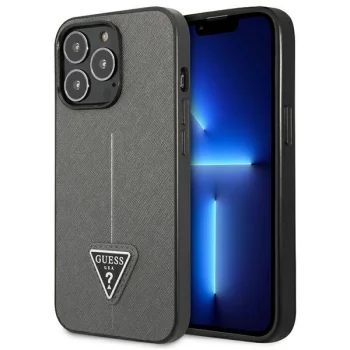Guess Saffiano Triangle Logo dėklas iPhone 13 Pro / 13, sidabrinis