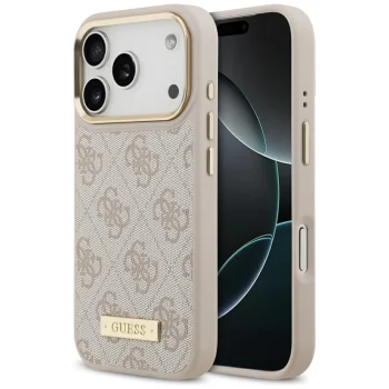 Guess 4G Logo Plate MagSafe dėklas telefonui iPhone 17 Pro, rožinis