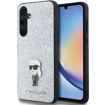 Karl Lagerfeld dėklas Samsung Galaxy A35 telefonui Fixed Glitter Ikonik, sidabrinis