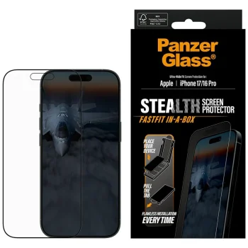 PanzerGlass Stealth Ultra-Wide Fit Fastfit apsauginis stiklas iPhone 17 / 16 Pro