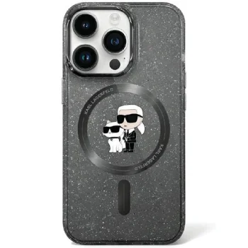 Karl Lagerfeld dėklas iPhone 11 / XR Karl & Choupette Glitter MagSafe, juodas