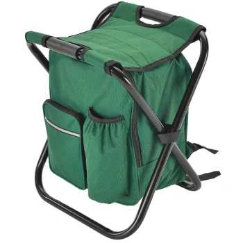 Folding Fishing Chair with Backpack and Cooler Bag 3-in-1, Green