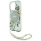 Guess IML Flowers dėklas su perlų dirželiu ir MagSafe skirtas iPhone 16 Pro, žalias