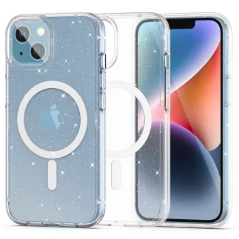 Dėklas Tech-Protect FlexAir Hybrid MagSafe, iPhone 13 / 14, skaidrus su blizgučiais