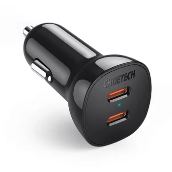 Choetech 2x USB-C automobilinis įkroviklis 40W, PD ir QC 3.0, juodas