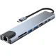 USB-C šakotuvas 8-in-1 (HDMI 4K, RJ45, SD/TF, USB 3.0, 100W PD)