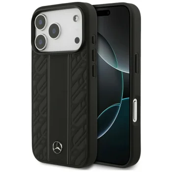 Mercedes-Benz Leather Laurel Leaves Stripes MagSafe dėklas iPhone 17 Pro - Juodas