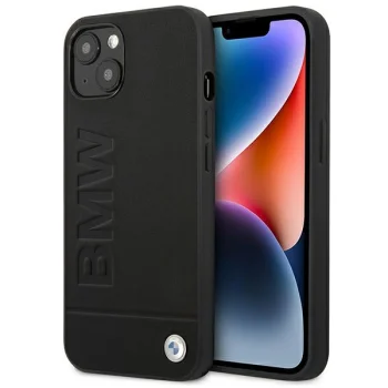 BMW Leather Stamp dėklas iPhone 14 Plus telefonui, juodas
