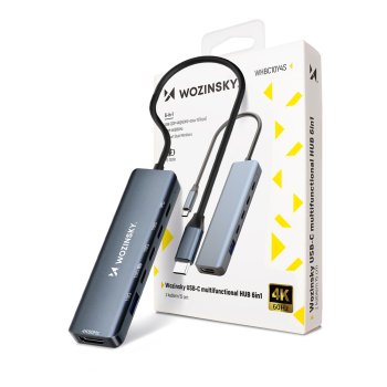 Wozinsky WHBC10Y4S 6-in-1 USB-C šakotuvas, aliumininis, pilkas