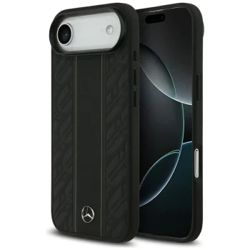 Mercedes Leather Laurel Leaves Stripes MagSafe dėklas telefonui iPhone 17 Air, juodas