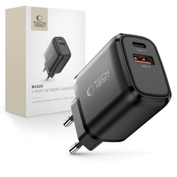 Tech-Protect NCA20 PD 20W / QC3.0 USB-A / USB-C įkroviklis, juodas