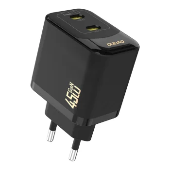 Dudao A28PEU PD 45W GaN 2x USB-C įkroviklis, juodas
