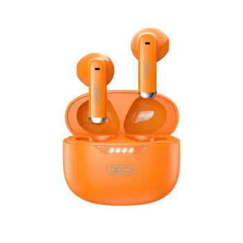 XO G50 TWS belaidės ausinės Bluetooth 5.4 su įkrovimo dėklu, oranžinės