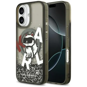 Karl Lagerfeld Liquid Glitter Choupette MagSafe dėklas iPhone 17, juodas