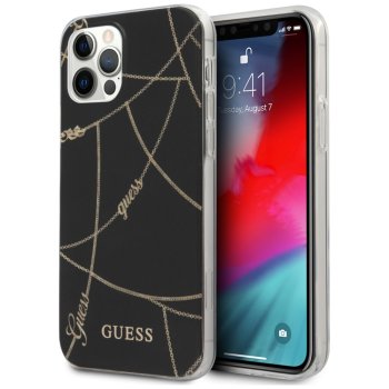 Guess Gold Chain Collection dėklas iPhone 12 Pro Max, juodas