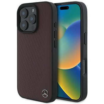 Mercedes dėklas iPhone 16 Pro Max telefonui Wood Imitation Leather MagSafe, raudonas