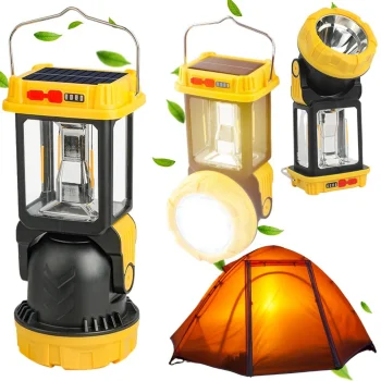 LED kempingo lempa su saulės baterija ir rankena, 5 režimai