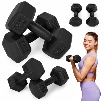 Šešiakampių svarmenų komplektas MOVEPRO 2x2 kg, juodas