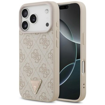 Guess iPhone 17 Pro dėklas Leather 4G Triangle Strass MagSafe, rožinis