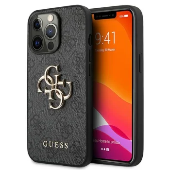 Guess 4G Big Metal Logo dėklas iPhone 13 Pro / 13 telefonui, pilkas