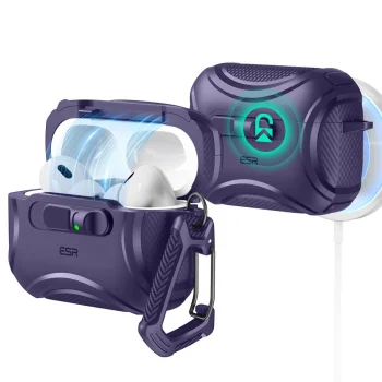 Dėklas ESR Cyber FlickLock MagSafe skirtas AirPods Pro 3, violetinis