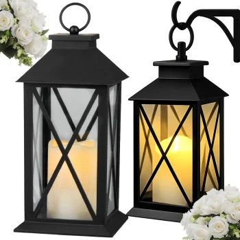 Decorative LED Lantern with Battery Candle, 28 x 14 x 14 cm, Black