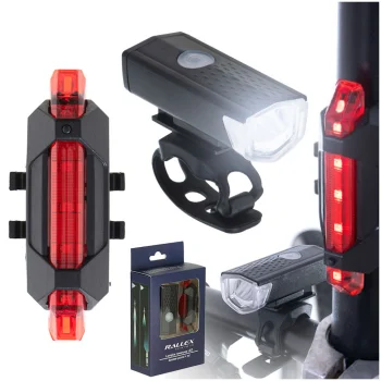 RALLEX LED dviračio žibintų komplektas (priekinis ir galinis), USB, juodas
