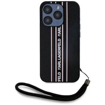 Karl Lagerfeld Saffiano Athleisure Stripes Cord iPhone 15 Pro Max dėklas su virvele, Pink
